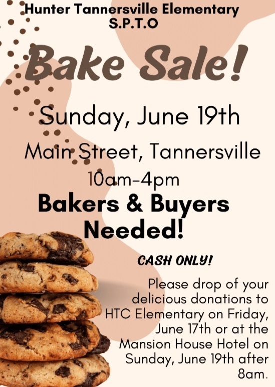 Bakers needed!  Please drop off any baked goods for the SPTO Bake Sale tomorrow.  Feel free to email us at spto@htcschools.org if you have any question.  Baked goods can be dropped off at the Mansion House Hotel on Main St. after 8 am.  